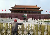 A tower over a city gate of Tian An Men of Beijing of advent of National Day festival is reparative